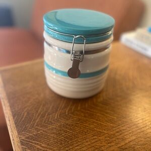 Gibson General Store Air-Tight Stoneware Canister Cream & Turquoise